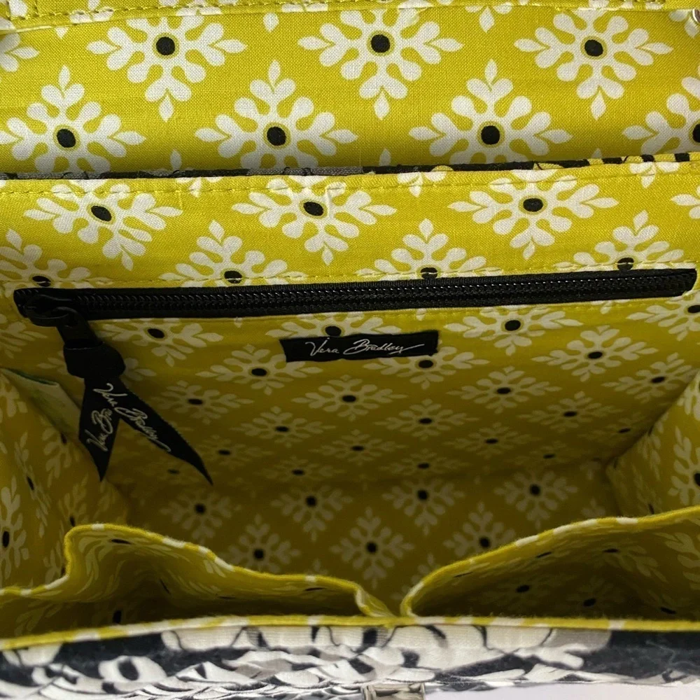VERA BRADLEY Baroque HANDBAG Purse Black Acid Yellow White Satchel‎ Crossbody